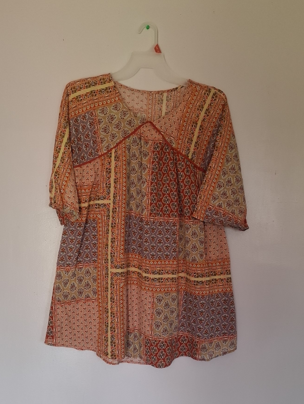 Mango Orange Patchwork Floral Short-Sleeve Tunic